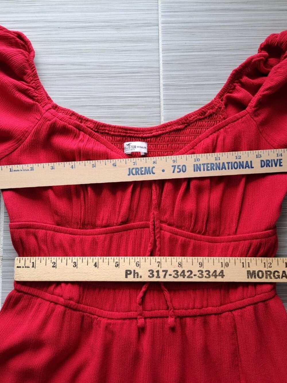 Y2K Hollister Babydoll Red Smocked Midi Dress Milkmaid Puff Sleeve Medium - Picture 8 of 11